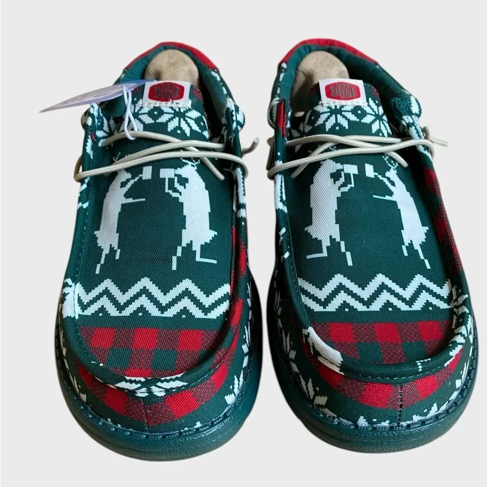 NWB Hey Dude Men's Wally Holiday Cheers Slip-On Shoes 9 Green/Multi Comfy Preppy